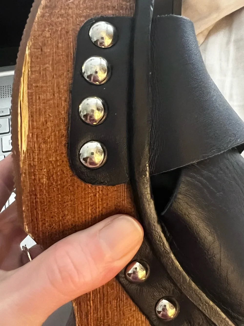 Rag & Bone Chunky Leather Platform Sandal with Studded Wood Wedge size 39 1/2